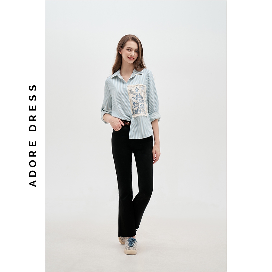 Áo sơ mi Shirts casual style thô mềm sọc xanh thiên thanh 312SH1060 ADORE DRESS