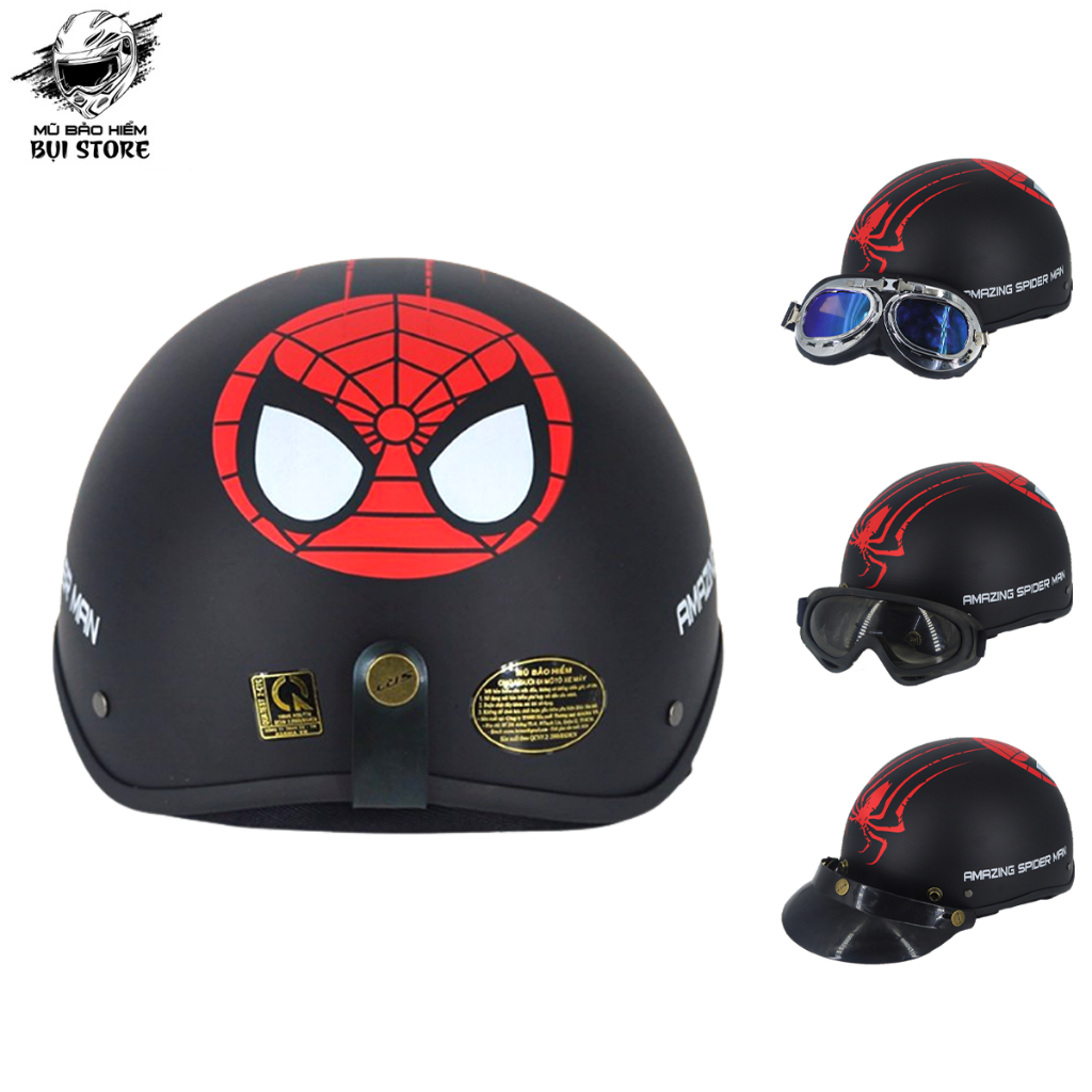 Mũ Bảo hiểm nửa đầu 1 2- Tem Nhện Spiderman (tặng lưỡi trai)