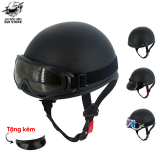 Mũ bảo hiểm nửa đầu 1/2 - Đen trơn nhám (TẶNG LƯỠI TRAI)- Hàng Bao Đập Dưới Mọi Hình Thức - Bảo Hành Chính Hãng 24 Tháng