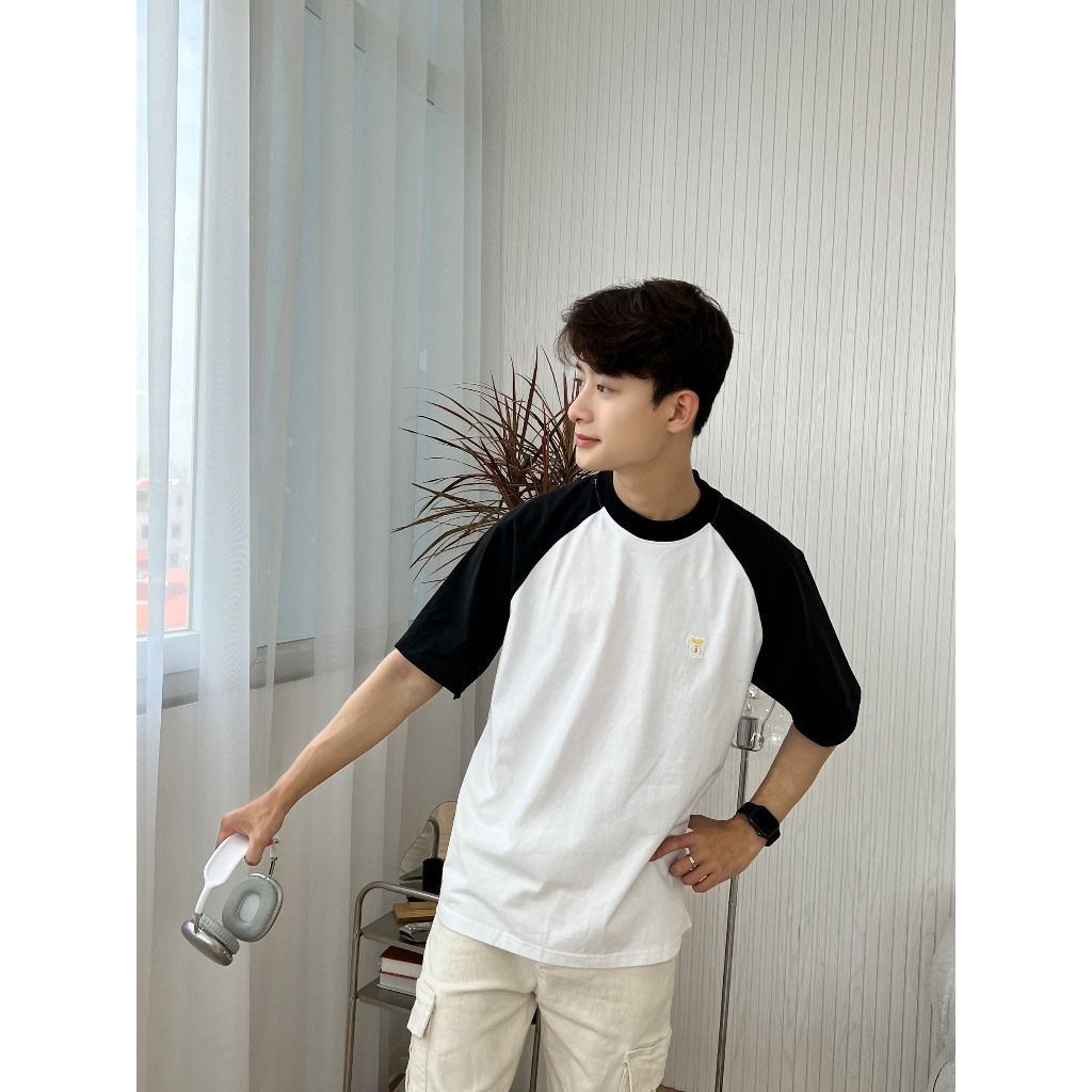 Áo Thun Raglan Nam Nữ Đơn Giản, Teight Raglan Tee, White
