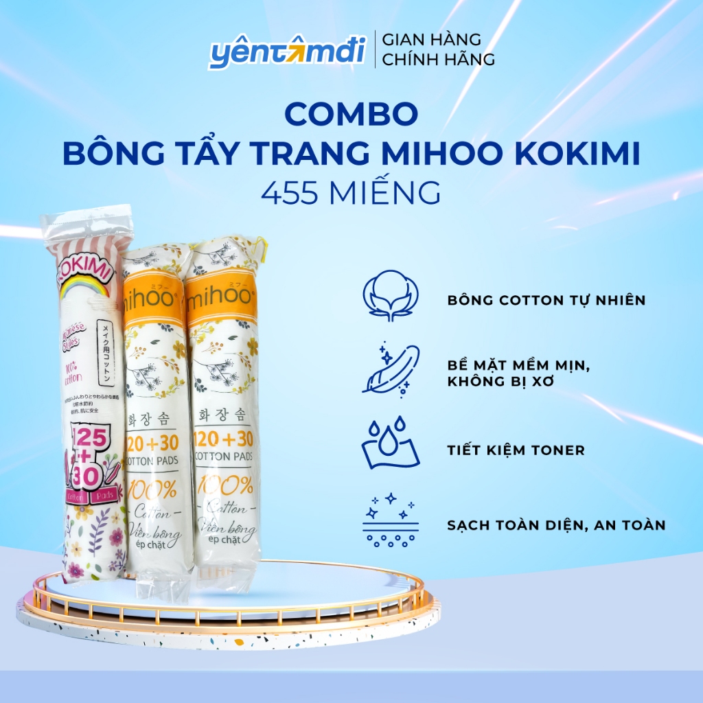 COMBO bông tẩy trang Mihoo Kokimi 455 miếng