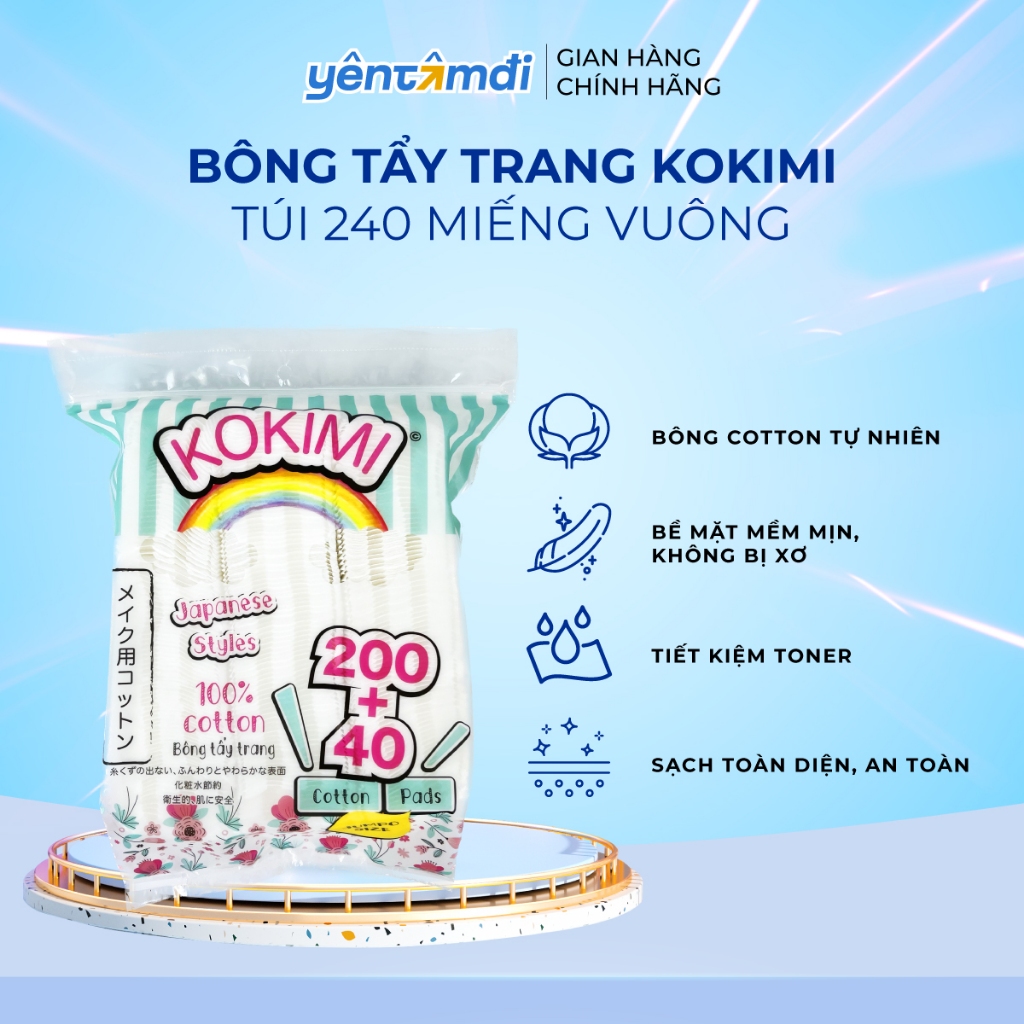 Bông tẩy trang Kokimi túi 240 miếng vuông