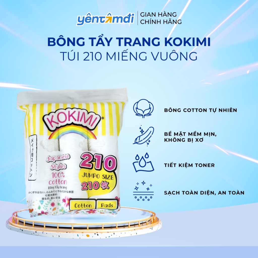 Bông tẩy trang Kokimi túi 210 miếng tròn
