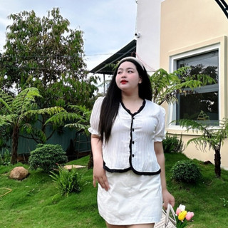 Áo sơ mi nữ cổ tim tay ngắn viền bèo tiểu thư dành cho các cô nàng dễ thương từ 58-90kg -SM18
