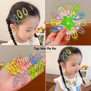 Set 10 kẹp tóc mái/kẹp bấm hình cà rốt trái tim siêu dễ thương cho bé gái màu cầu vồng phong cách kẹo ngọt hot trend