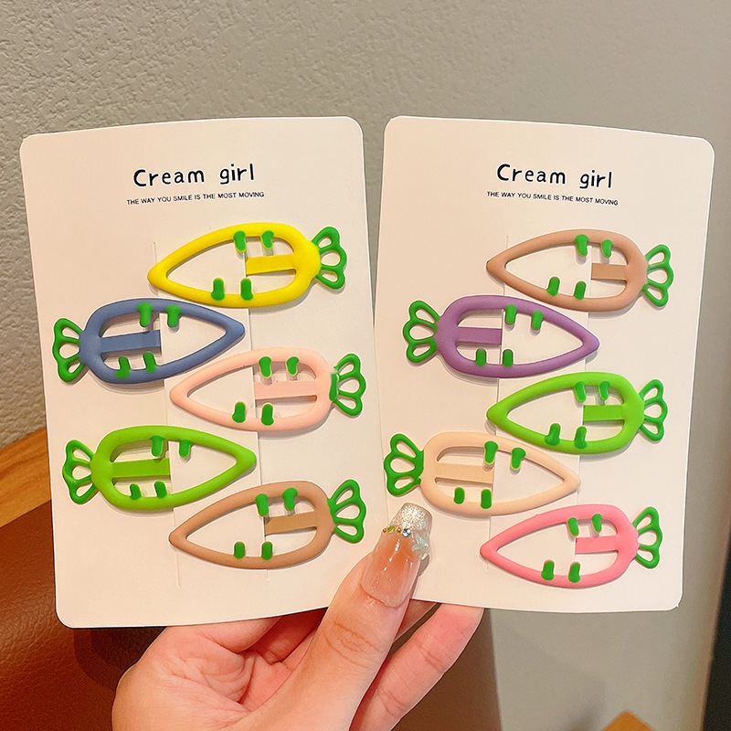 Set 10 kẹp tóc mái/kẹp bấm hình cà rốt trái tim siêu dễ thương cho bé gái màu cầu vồng phong cách kẹo ngọt hot trend
