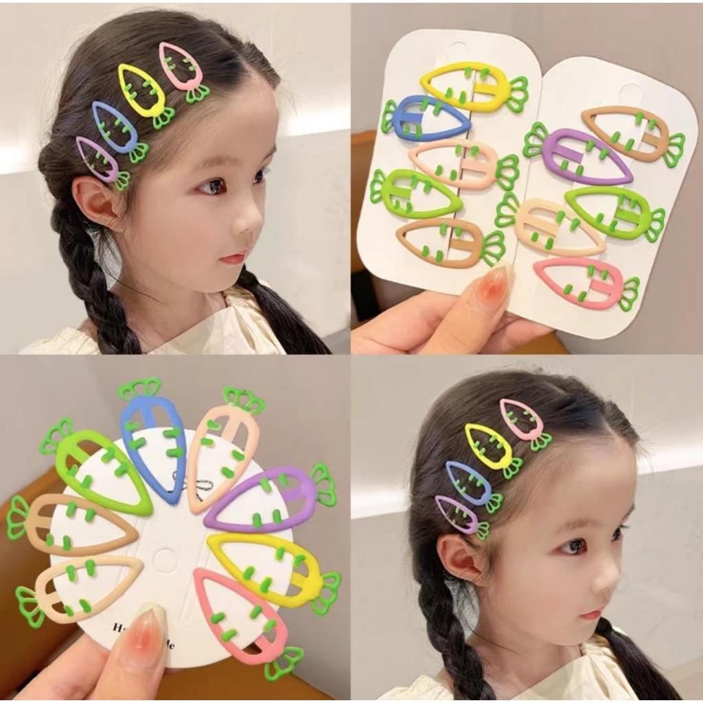 Set 10 kẹp tóc mái/kẹp bấm hình cà rốt trái tim siêu dễ thương cho bé gái màu cầu vồng phong cách kẹo ngọt hot trend