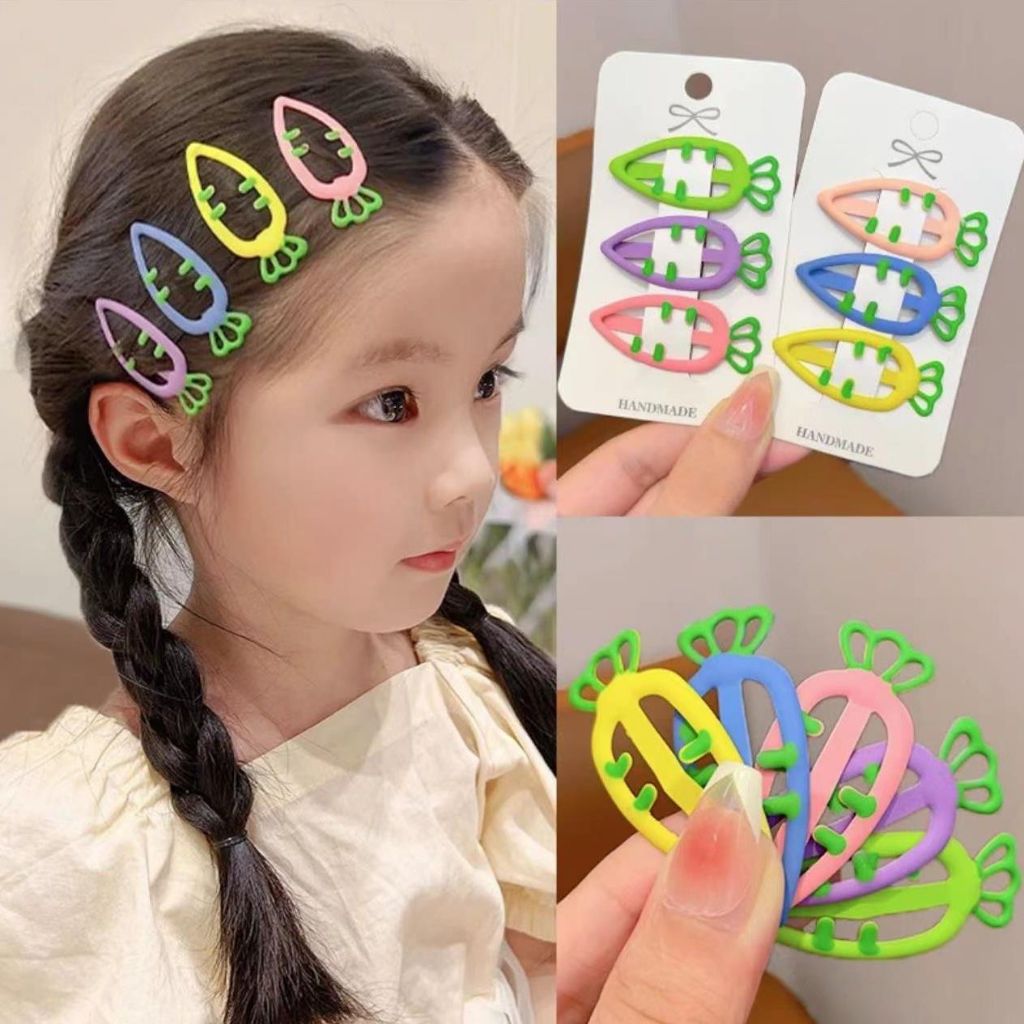 Set 10 kẹp tóc mái/kẹp bấm hình cà rốt trái tim siêu dễ thương cho bé gái màu cầu vồng phong cách kẹo ngọt hot trend