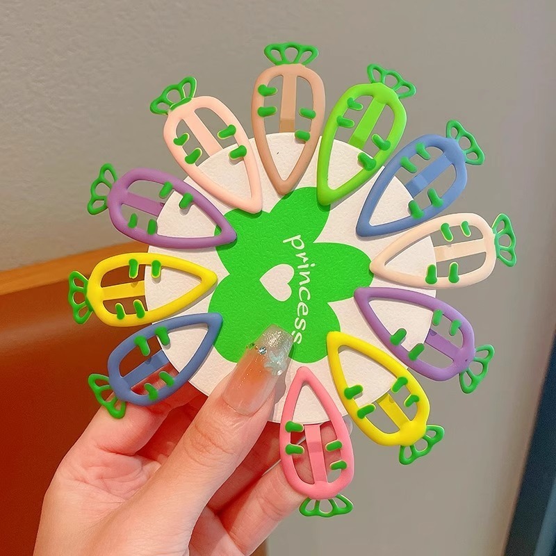 Set 10 kẹp tóc mái/kẹp bấm hình cà rốt trái tim siêu dễ thương cho bé gái màu cầu vồng phong cách kẹo ngọt hot trend