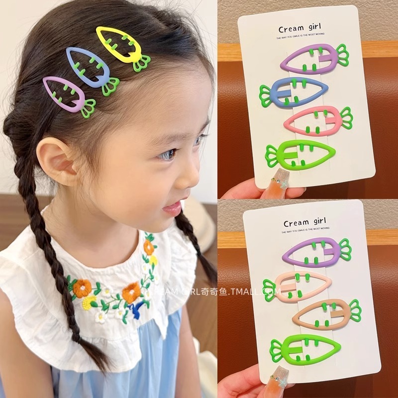 Set 10 kẹp tóc mái/kẹp bấm hình cà rốt trái tim siêu dễ thương cho bé gái màu cầu vồng phong cách kẹo ngọt hot trend