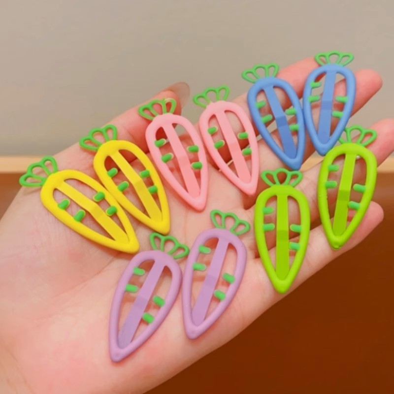 Set 10 kẹp tóc mái/kẹp bấm hình cà rốt trái tim siêu dễ thương cho bé gái màu cầu vồng phong cách kẹo ngọt hot trend