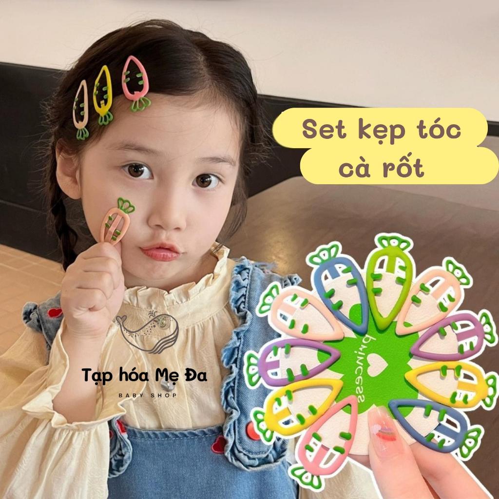 Set 10 kẹp tóc mái/kẹp bấm hình cà rốt trái tim siêu dễ thương cho bé gái màu cầu vồng phong cách kẹo ngọt hot trend