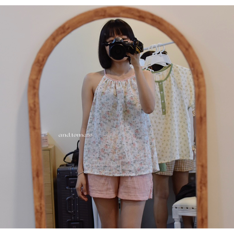 Đồ bộ mặc nhà yếm hai dây vintage chất vải Xô Muslin - and.tomato