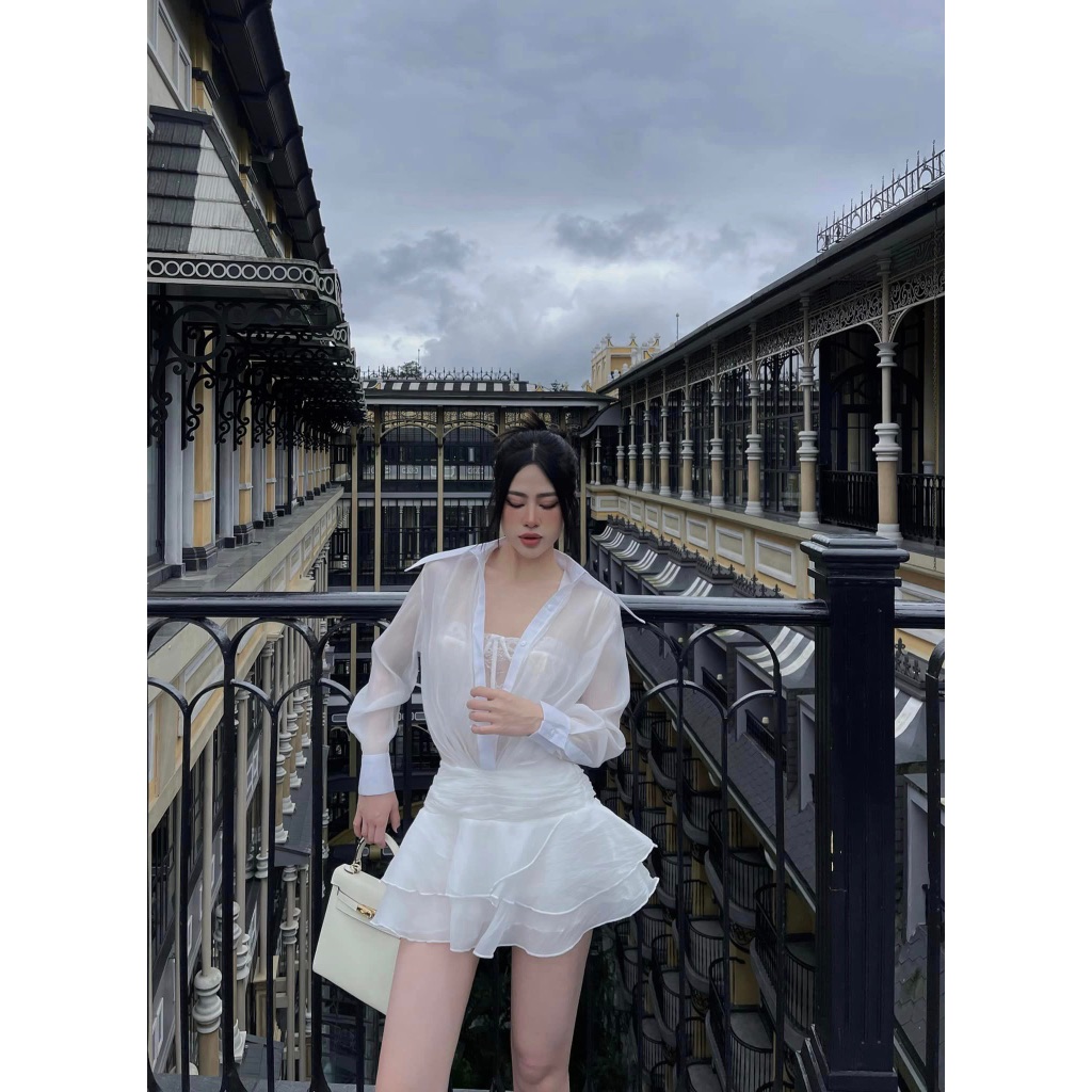 Váy tơ cổ sơ mi vạt nhọn 𝐀𝐒𝐇𝐘𝐋𝐄𝐘 chân xoè