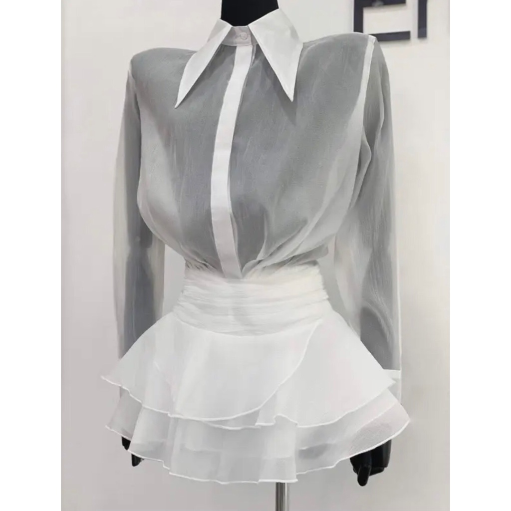 Váy tơ cổ sơ mi vạt nhọn 𝐀𝐒𝐇𝐘𝐋𝐄𝐘 chân xoè
