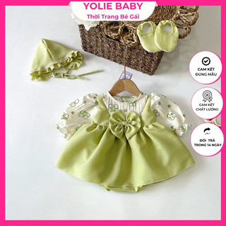 Váy body bé gái chất đũi xốp hoạ tiết dễ thương kèm tặng nón và giày vải cho bé gái rất xinh