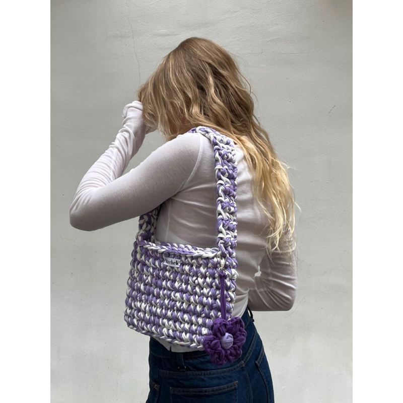 Túi xách handmade - Túi xách len móc kèm móc khoá hoa- Túi xách phong cách y2k, coquette nữ