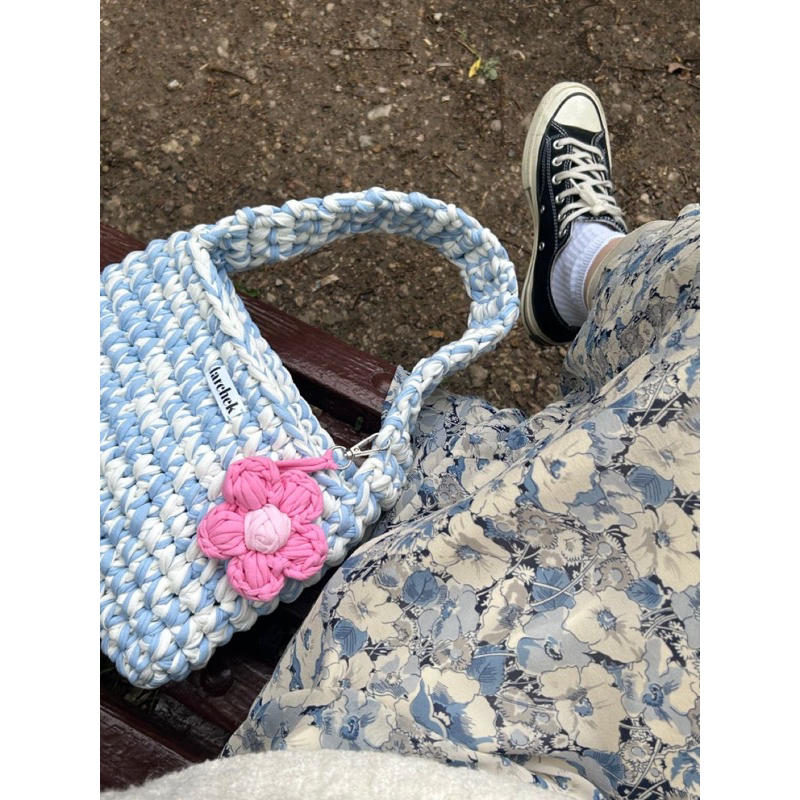 Túi xách handmade - Túi xách len móc kèm móc khoá hoa- Túi xách phong cách y2k, coquette nữ