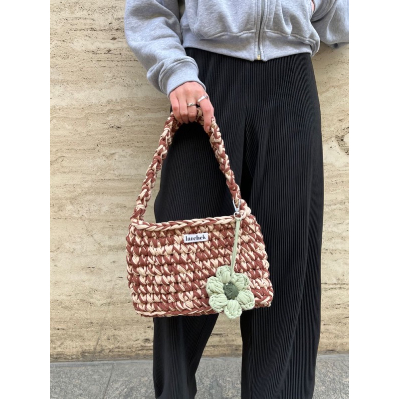 Túi xách handmade - Túi xách len móc kèm móc khoá hoa- Túi xách phong cách y2k, coquette nữ