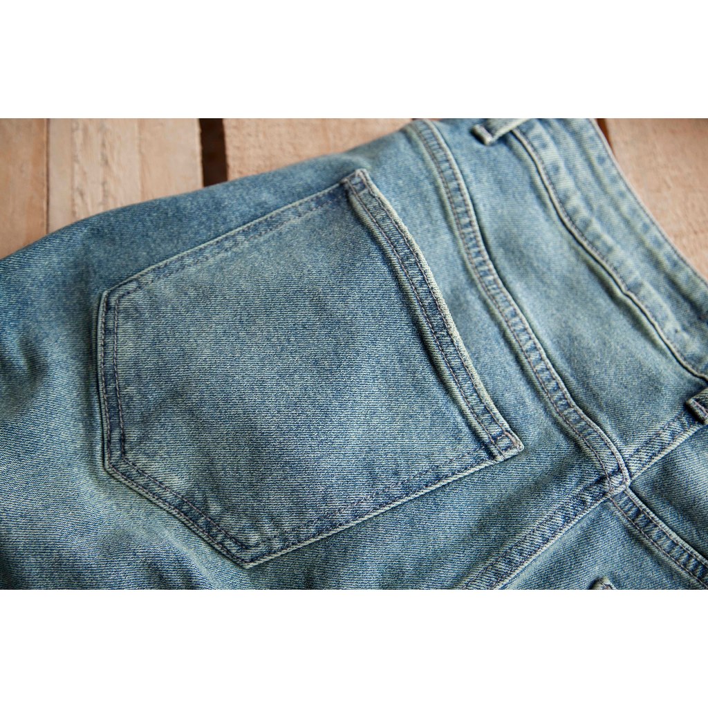 Quần jean nam LAB+ COTTONLAB quần bò nam màu xanh wash bụi bặm chất co dãn, from slimfit cao cấp S230902LAB