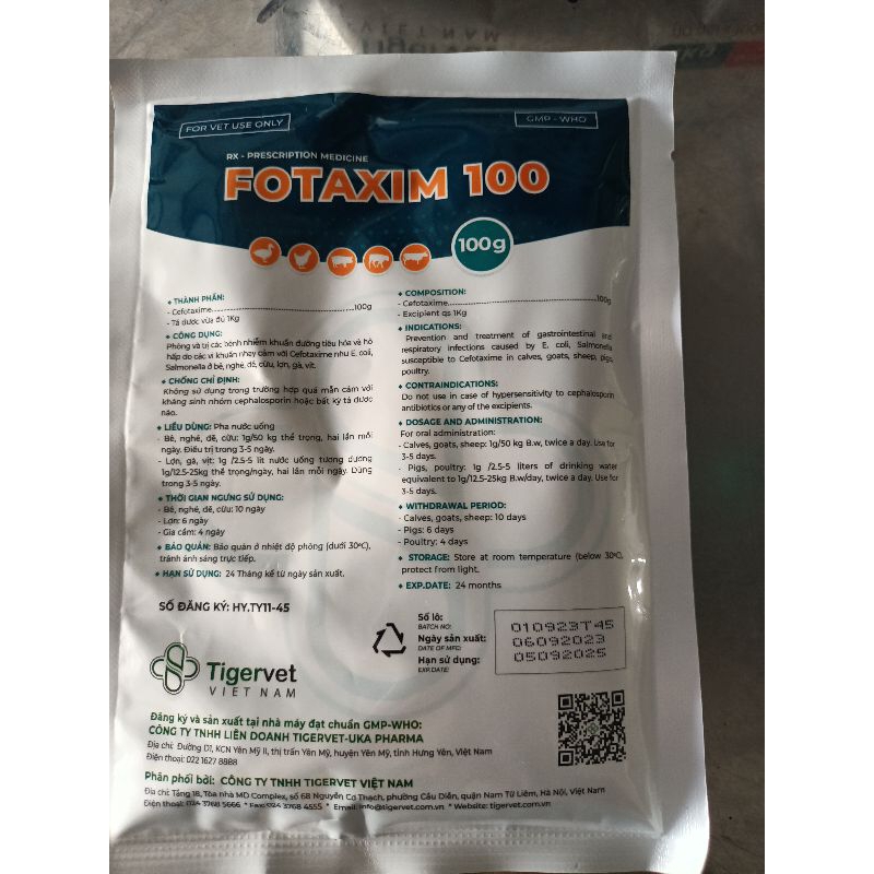 FOTAXIM 100 đạc tri Ecoli, bại huyết, viêm phổi trên vịt , ngan