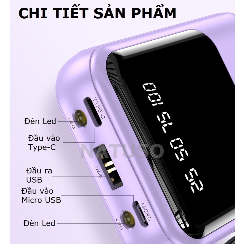 Bộ Sạc 20000mAh 10000mAh pin mini dung lượng lớn có sẵn nhiều dây sạc – Natuso XY68 | BigBuy360 - bigbuy360.vn