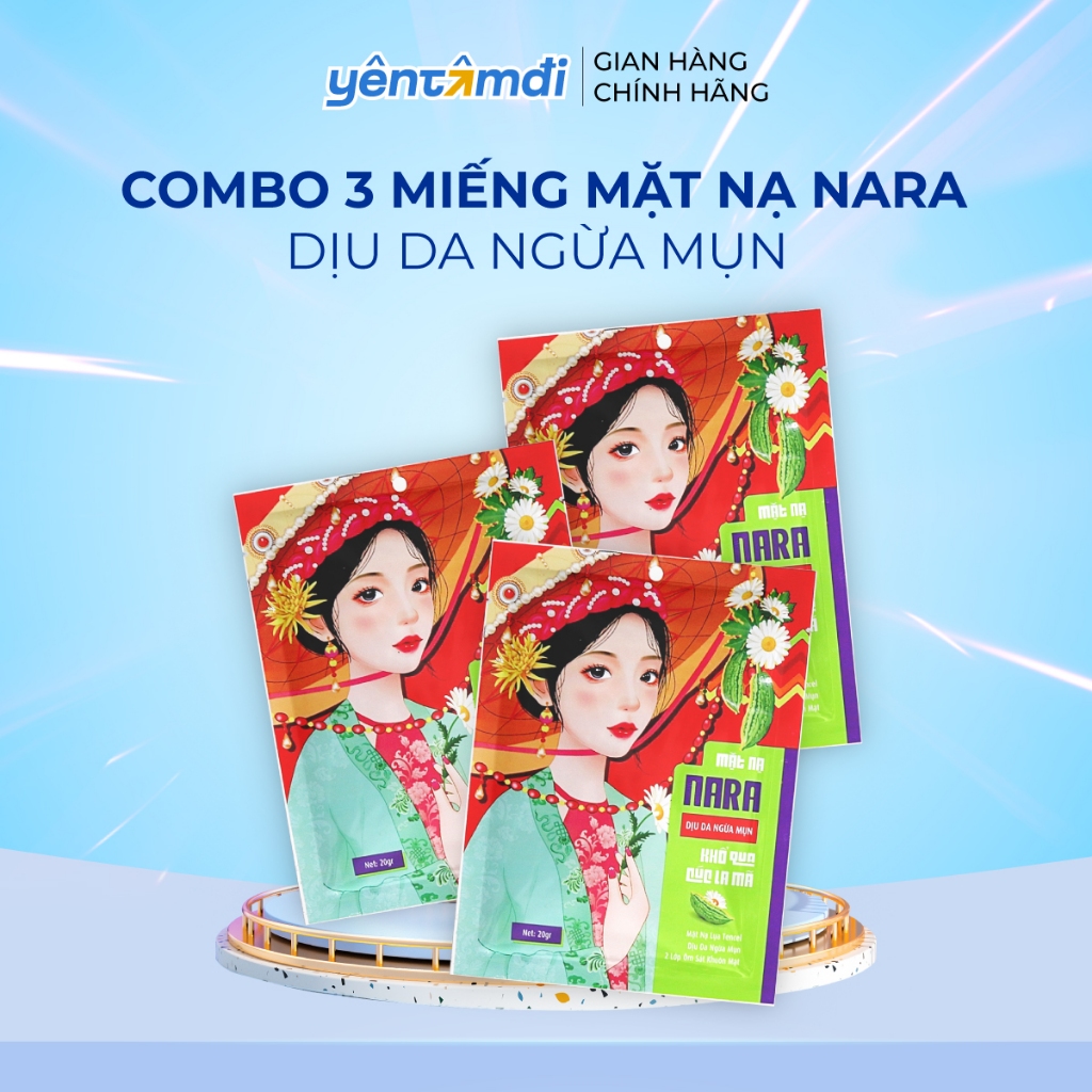 COMBO 3 miếng Mặt Nạ Lụa Giảm Mụn Mờ Thâm Dịu Da NARA Khổ qua Cúc La Mã