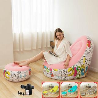 Ghế hơi, Ghế hơi tựa lưng Chanodug cao cấp KÈM Đôn KT 116x98x83cm Kèm BƠM ĐIỆN và bộ vá