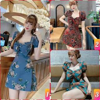 Đầm nơ ngực họa tiết hoa Vintage, ĐẦM HỌA TIẾT NƠ NGỰC
