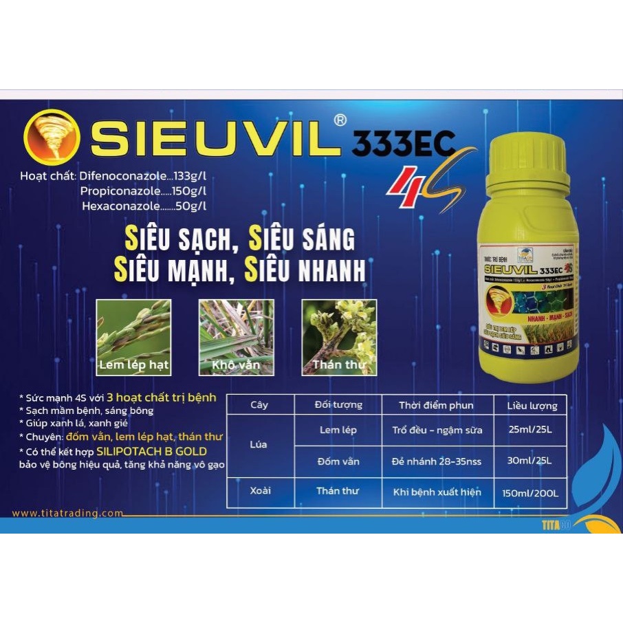 Sản phẩm phòng trừ nấm bệnh SIEUVIL 333SC - LEM LÉP HẠT, SÁNG HẠT