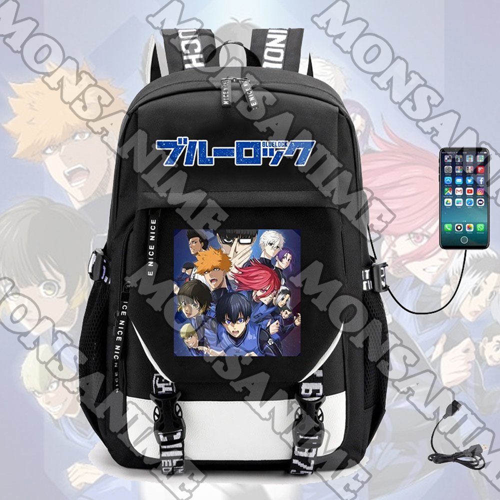 Balo khoá trắng vát BLUE LOCK in hình anime chibi cặp sách đi học tiện lợi thời trang