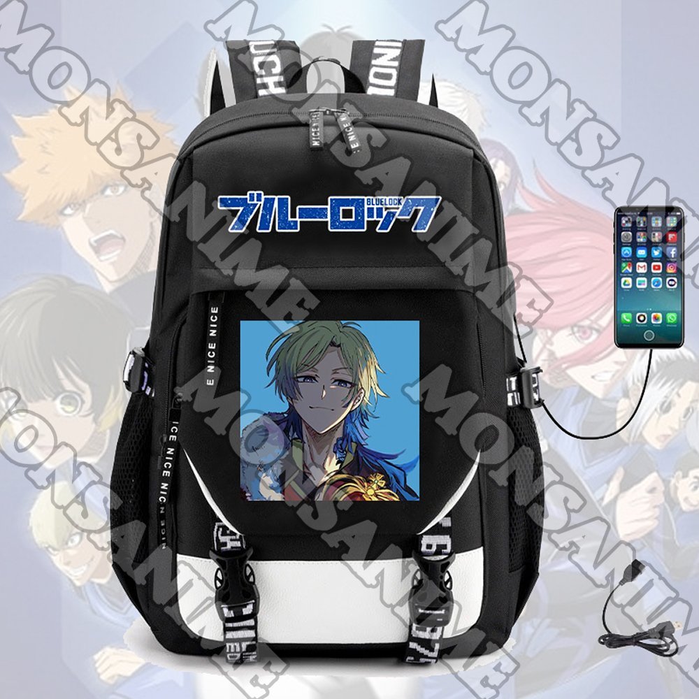 Balo khoá trắng vát BLUE LOCK in hình anime chibi cặp sách đi học tiện lợi thời trang