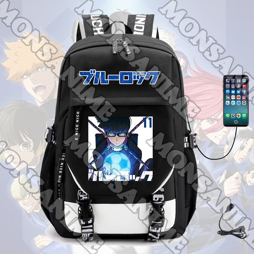 Balo khoá trắng vát BLUE LOCK in hình anime chibi cặp sách đi học tiện lợi thời trang