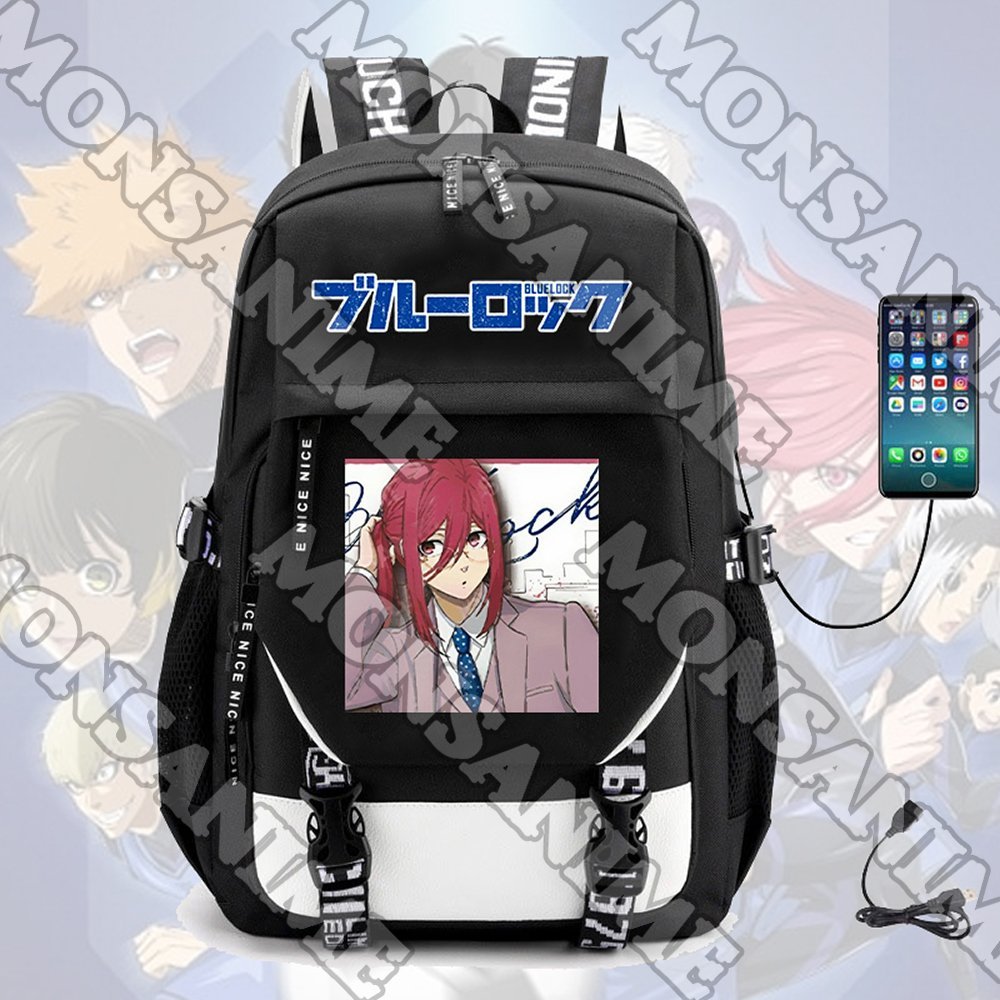 Balo khoá trắng vát BLUE LOCK in hình anime chibi cặp sách đi học tiện lợi thời trang