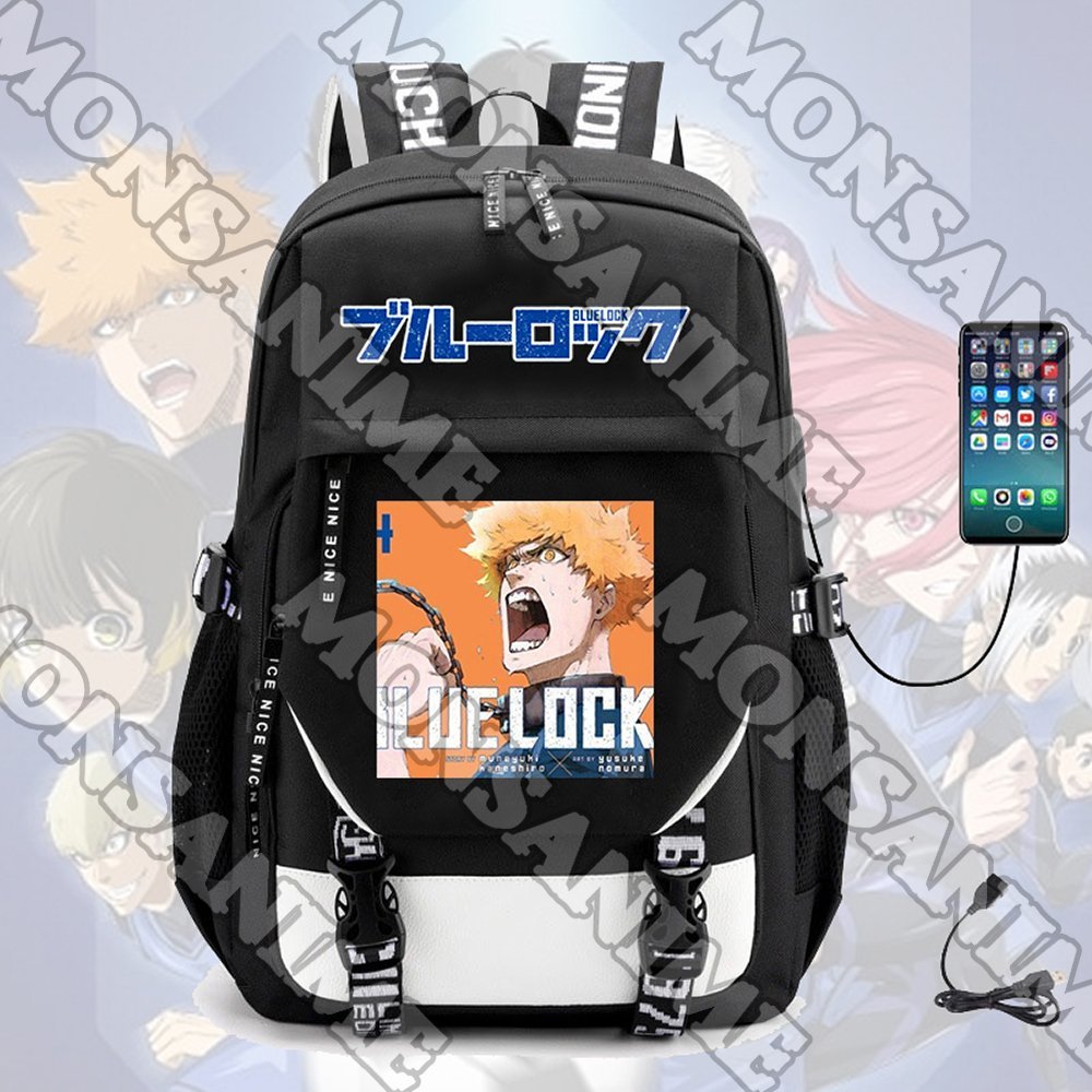 Balo khoá trắng vát BLUE LOCK in hình anime chibi cặp sách đi học tiện lợi thời trang