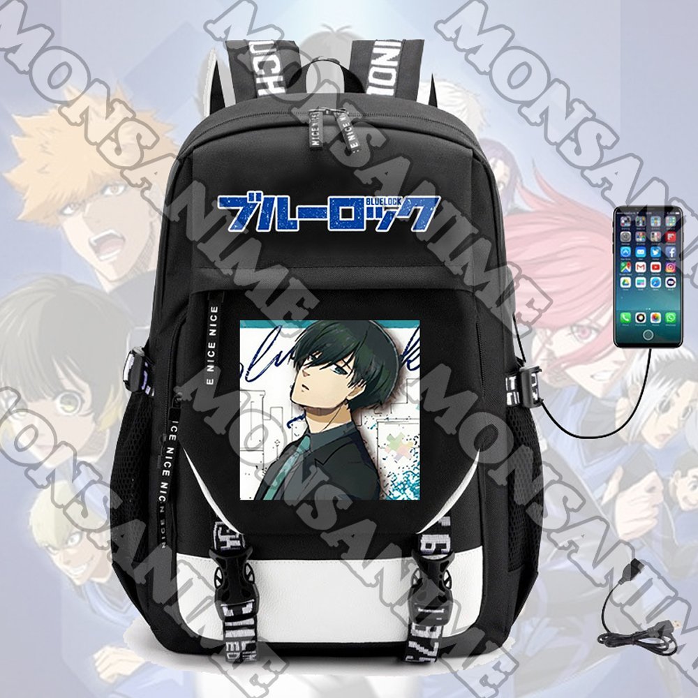 Balo khoá trắng vát BLUE LOCK in hình anime chibi cặp sách đi học tiện lợi thời trang