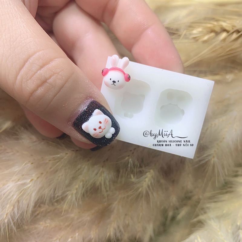 Kt20.Khuôn charm silicon thú bột 3D nail