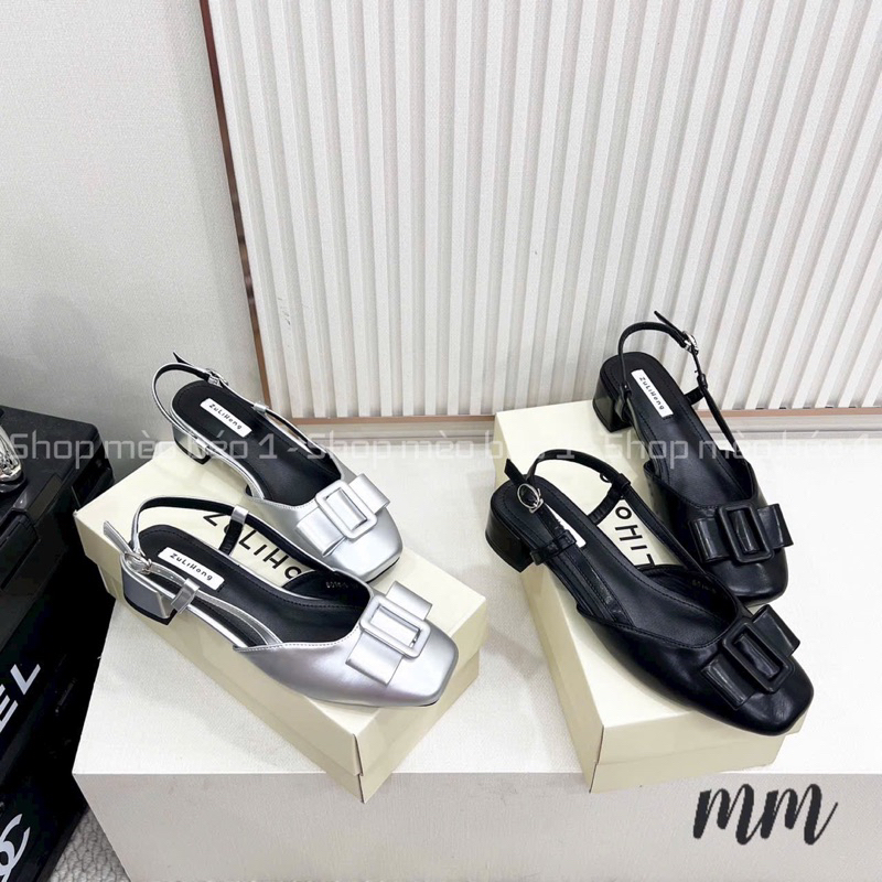 Sandal mũi vuông nơ ngang basjc gót vuông fullbox hàng quảng châu cao cấp