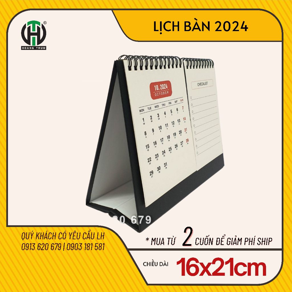 Calendar 2024 - Lịch bàn 2024 có lịch âm và checklist, tăng kèm sticker giấy - có HỎA TỐC