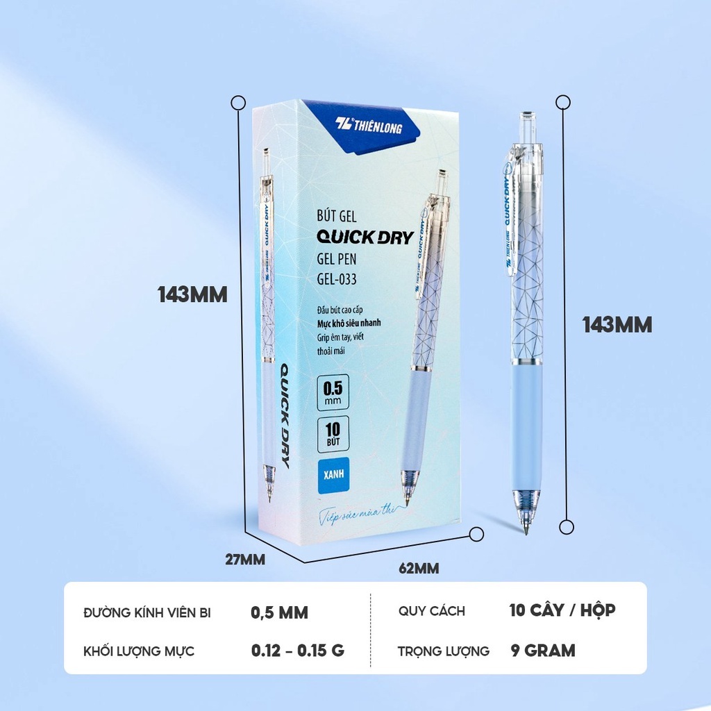 Túi 5 Bút gel Quick Dry Thiên Long GEL-033 - Mực khô siêu nhanh-KM