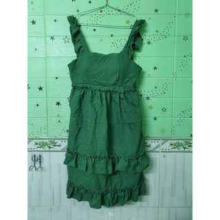 (Thanh lý 25k) Đầm 2 dây cánh tiên màu xanh, vải cát hàn, eo 68-70cm, có mút ngực