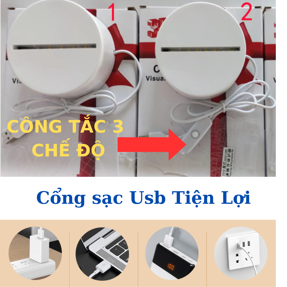 Đèn Ngủ 3D 3 Chế Độ Sáng, Đèn Led Decor, Làm Quà Tặng Độc Đáo