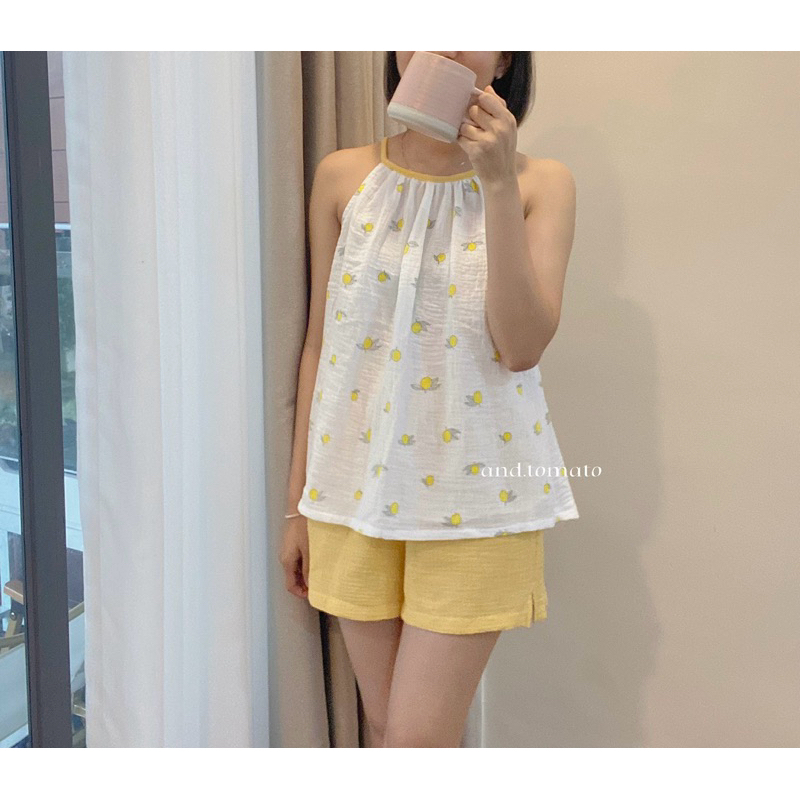 Đồ bộ mặc nhà yếm hai dây vintage chất vải Xô Muslin - and.tomato