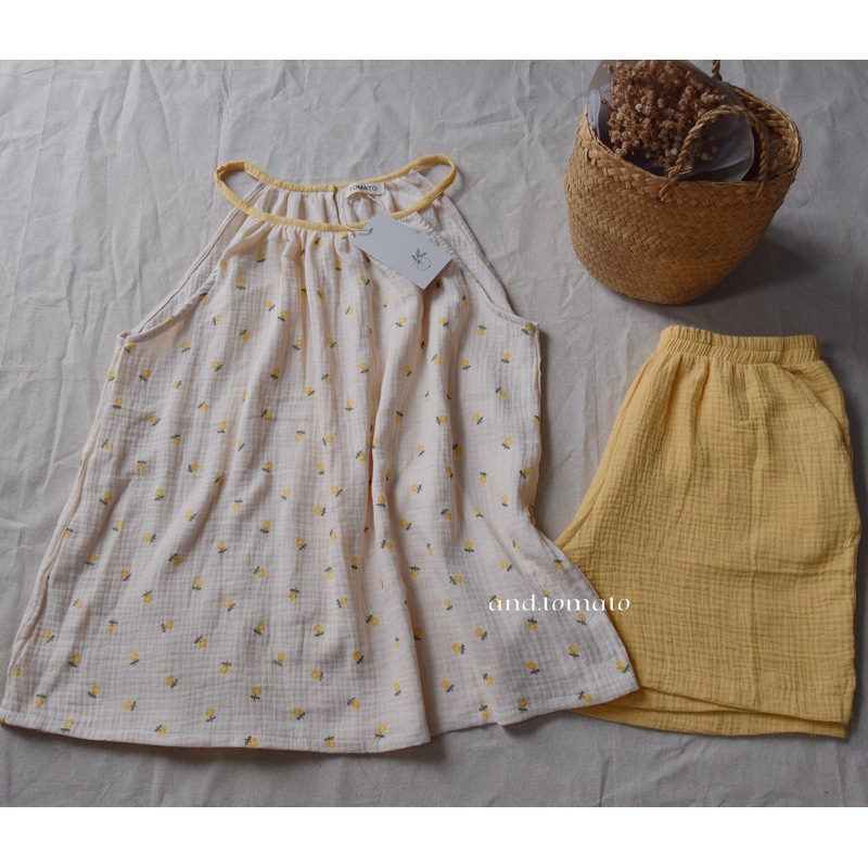 Đồ bộ mặc nhà yếm hai dây vintage chất vải Xô Muslin - and.tomato
