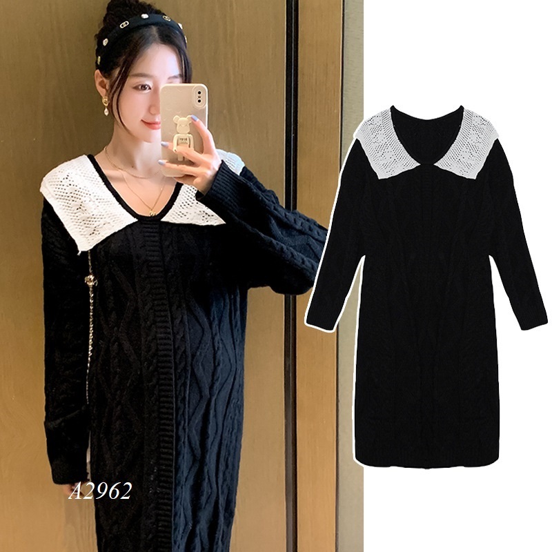 Váy Đầm Len Suông Cổ V Điệu Đà A2962