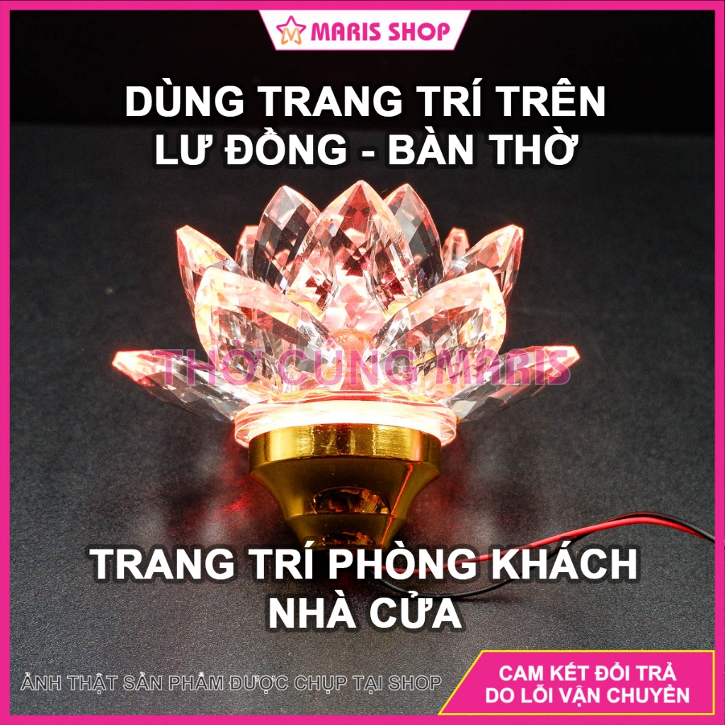 Hoa Sen Pha Lê Có LED Nhiều Chế Độ Sáng Để Trên Lư Đồng Trang Trí Bàn Thờ, Trang Trí Nhà Cửa