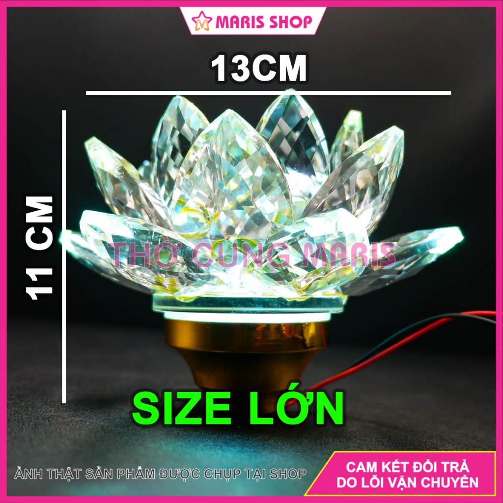 Hoa Sen Pha Lê Có LED Nhiều Chế Độ Sáng Để Trên Lư Đồng Trang Trí Bàn Thờ, Trang Trí Nhà Cửa