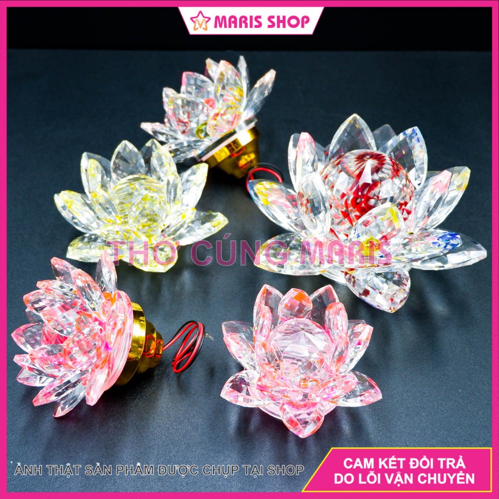 Hoa Sen Pha Lê Có LED Nhiều Chế Độ Sáng Để Trên Lư Đồng Trang Trí Bàn Thờ, Trang Trí Nhà Cửa