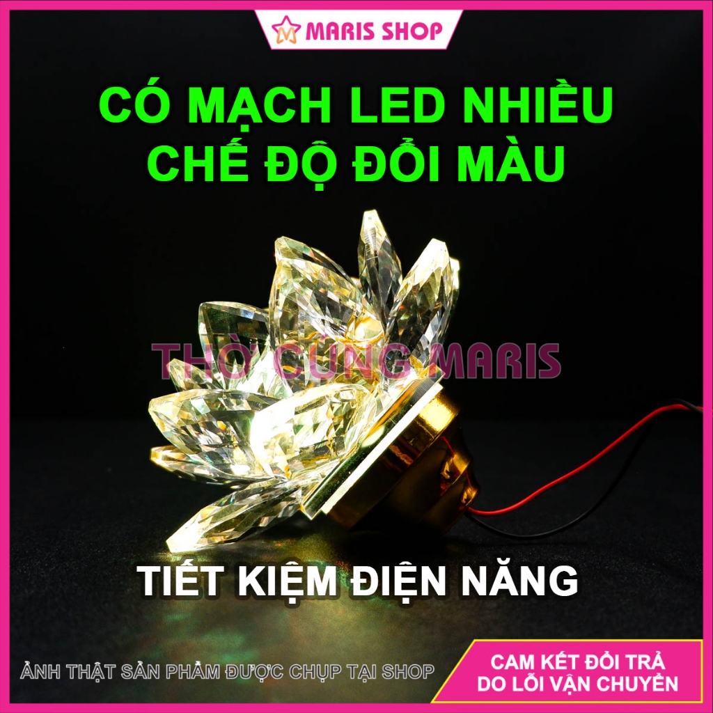 Hoa Sen Pha Lê Có LED Nhiều Chế Độ Sáng Để Trên Lư Đồng Trang Trí Bàn Thờ, Trang Trí Nhà Cửa