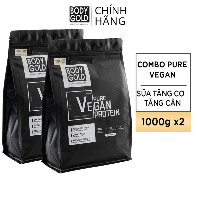 (Combo 2 túi + Bình lắc ) Sữa Tăng Cân Tăng Cơ - Protein Thực Vật  Vegan Protein Body Gold túi 1kg